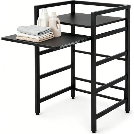 Randaco Étagère Machine à Laver avec Tablette Coulissante Meuble Rangement Lave-Linge Réglable - Noir (1/5)