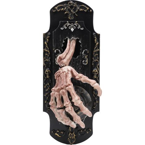 Sonnette d'Halloween avec lumière rouge clignotante, son effrayant, fumée blanche et main de squelette tactile, accessoire de fête (1/5)