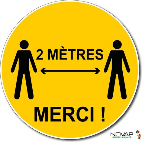 Panneau 2 mètres merci - Jaune - spécial sol - Ø 450 mm - 4008189