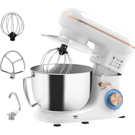 1300W White Kitchen Stand Mixer with Accessories for Baking and Cooking