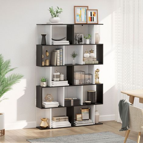 Étagère bibliothèque moderne noire à 5 niveaux, séparateur de pièce, meuble de rangement pour salon et bureau à domicile (1/5)