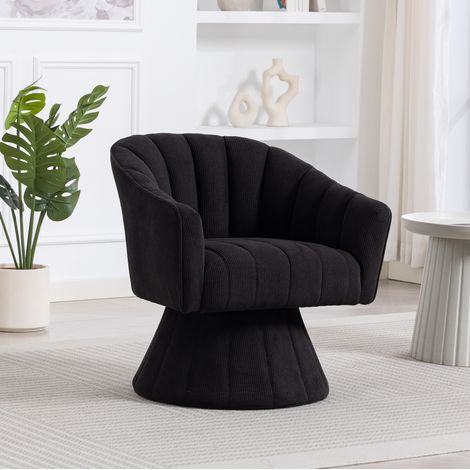 Chaise pivotante 360° en velours côtelé noir, 70 x 66 x 72 cm, ergonomique et rembourrée (1/5)