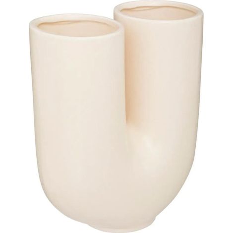 Vase Design en Céramique "Rivi" 25cm Blanc Chaud (1/2)