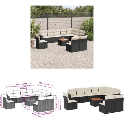 11-tlg. Garten-Sofagarnitur mit Kissen Schwarz Poly Rattan - Gartensorte - Gartenmöbel Set - PE-Rattan Möbel - Outdoor Lounge - Esstisch - Home & Living (1/3)