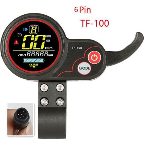 Tachimetro LCD universale per scooter elettrico ZQ-100, con pulsante di selezione della velocità e display a 6 pin. (1/3)