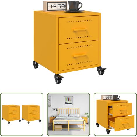 Table de chevet jaune moutarde - Tables de chevet 2 pcs jaune moutarde 36x39x43,5 cm acier (1/5)