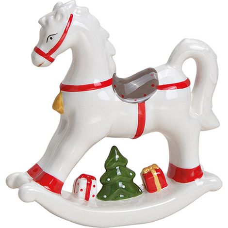 Statuetta di cavallo a dondolo, ornamento natalizio retrò, 12x14 cm