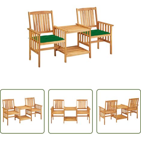 Table et chaises en bois - Chaises de jardin avec table à thé et coussins Acacia solide (1/5)
