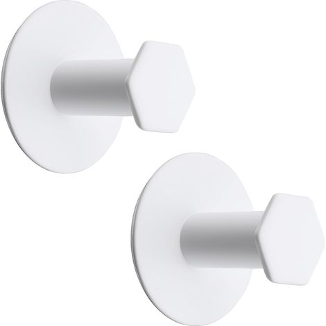 Crochet Adhesif Mural Patère Murale Salle de Bain 2 Pcs Blanc (1/5)