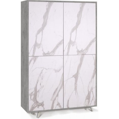 Armoire 4 portes 108 cm (L) x 41 cm (P) x 161 cm (H) – Finition ciment et marbre Calacatta – Sarmog (1/5)