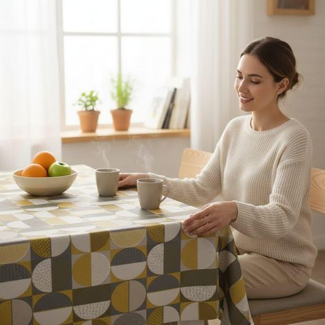 Nappe Toile cirée Anti-Taches Lavable carrée 140x140 Jaune (1/5)