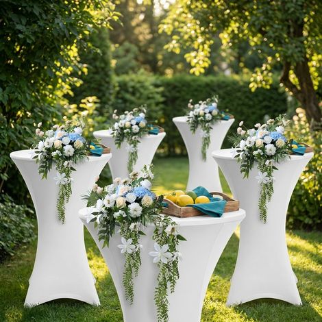 Jiubiaz Copritavolo rotondo per tavolino alto Ø80×110 cm – Tovaglia estensibile per matrimoni e banchetti Bianco 2x