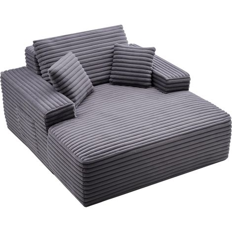 Chaise longue 1240 mm de large, chaise longue d'intérieur surdimensionnée sans os, fauteuil de lecture moderne rembourré avec coussins et accoudoirs, canapé-lit profond pour salon, chambre, gris (1/5)