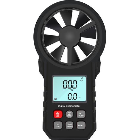 Anémomètre portable, mesureur de vitesse du vent, anémomètre CFM avec écran LCD rétroéclairé pour la collecte de données météorologiques en extérieur : voile, surf, pêche (1/5)