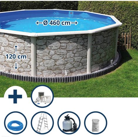 Stahlwandpool Set (6-teilig) hoch rund 460 x 120 cm, Stahl 0,45 mm Steinoptik Folie 0,3 mm blau (1/5)