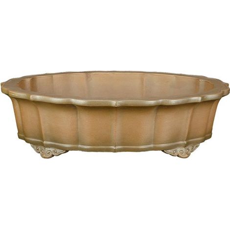 Vaso per bonsai ovale (forma a fior di loto) in gres 28x21,5x7 cm - SM004b