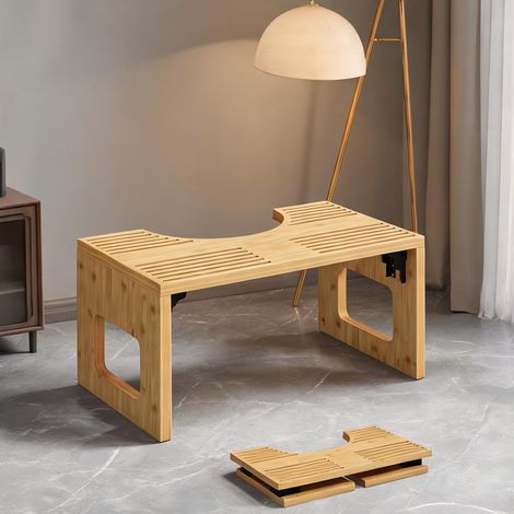 Tabouret de toilette pliant en bambou antidérapant pour salle (1/5)