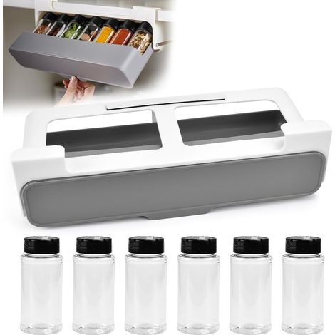 Étagère à Epices sans Perçage avec 6 Bouteilles, Support à Epices de Réfrigérateur, Étagère de Rangement Porte-Épices Plastique, Organisateur d'Epices pour Réfrigérateur, Cuisine, Armoires (1/5)