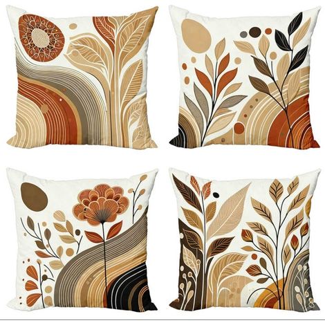 Lot de 4 housses de coussin, bohème abstrait,taie d'oreiller carrée en lin, décoration d'intérieur 45×45 cm(ne pas inclure) (1/5)
