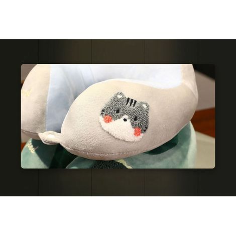Oreiller cervical en forme de U, style mignon, en coton PP peluche élastique, portable, pour les voyages, la maison et le bureau, motif chat, 30 x 30 cm (1/5)