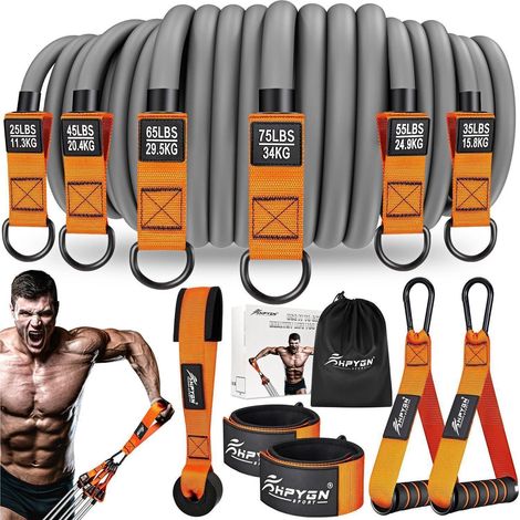 Widerstandsbänder 300lbs Set Griffe Türanker Orange Schwarz (1/5)
