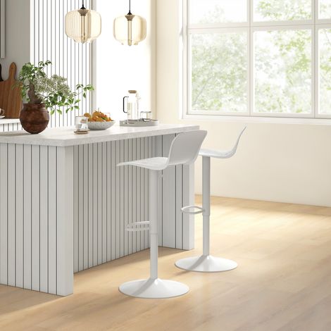 Set aus 2 Barhockern, höhenverstellbar, mit Rücken- und Fußstütze, 38,5 x 40 x 76,5–97,5 cm, weiß