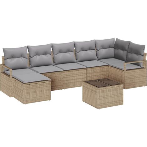 Sofa Set with Cushion 8 pcs Beige Poly Rattan vidaXL (1/5)