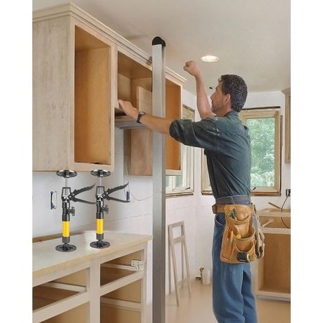 Set mit 2 Deckenhalterungen, Einhand-Montagehalterung: Teleskopstütze 30–59 cm, Schranklift mit 360°-Drehung für Deckenpaneele, Küchenmontage, Heimwerkerbedarf (1/5)