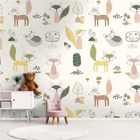 Photo wallpaper Profhome 391891 hot embossed non-woven wallpaper smooth with pattern for kids matt cream green yellow beige 1.59 m x 2.8 m (1/4)