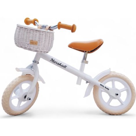 Panier en osier pour draisienne, blanc, avec sangles Dumpy MINI.