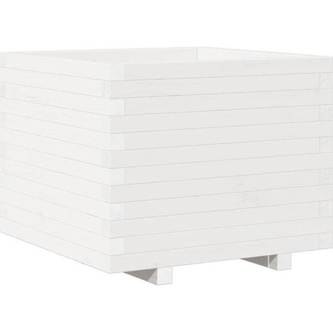 Pot de fleurs blanc, dimensions 60x60x49,5 cm, en bois de pin massif. (1/5)