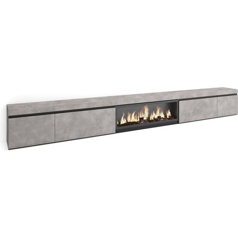 Skraut Home - Mueble TV, Televisión, Muebles de salón, almacenaje, 368x45x35, Chimenea eléctrica XXL, Estilo Moderno, Gris Cemento (1/5)