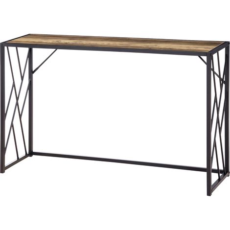 Console d'entrée de style industriel, meuble vintage en acier et bois, 120 x 35 x 75 cm, marron (1/5)