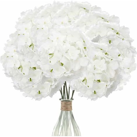 (Pure White) 12pcs Artificial Hydrangeas (with Stems), Silk Hydrangeas for Wedding, Office, Bar, Party Decorations, Table Decorations. (1/5)