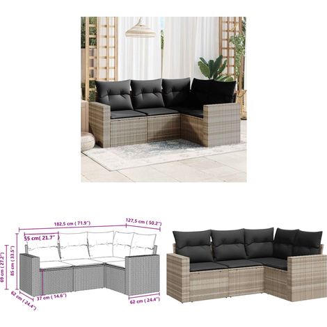4-tlg. Garten-Sofagarnitur mit Kissen Hellgrau Poly Rattan - Gartensortiment - Outdoor Möbel - Gartenlounge - Lounge Set - Rattan Sofa - Home & Living (1/3)