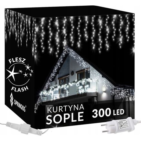 LUCES DE ESTALACTITAS DE NAVIDAD 300LED CORTINA DE LUZ FLASH LED EXTERIOR TEMPORIZADOR