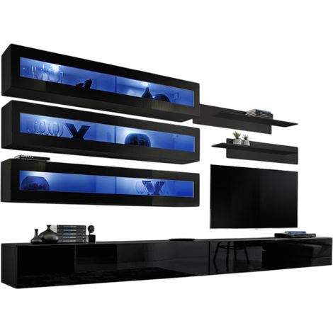 Insieme di mobili sospesi con LED collezione FLY J2. Colore nero.