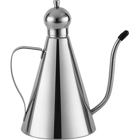 Bouteille d'huile - Distributeur d'huile - Bouteille d'huile et de vinaigre - Acier inoxydable - Avec bec verseur - Pour Cuisine, cuisson et barbecue - 1000 ml - Argent (1/5)