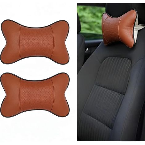 2 Pièces Oreiller Siège Voiture, Voiture Appuie-tête, Oreillers de Cou, PU Oreiller de Voyage en Cuir, pour Appui-tête de Siège de Voiture(Marron) (1/5)