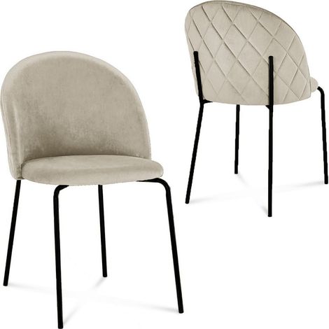 Deco In Paris – Lot de 2 chaises en velours beige – Dossier oversize – Pieds en métal noir – Hauteur 82 cm – Largeur 45 cm – Hauteur d'assise 48 cm (1/5)
