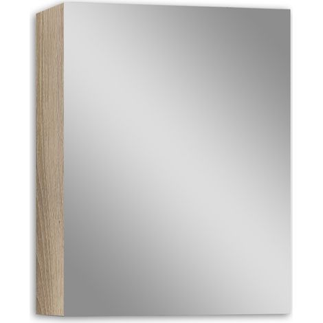 Océan Armoire de Toilette Mural avec Miroir et Rangement - Moderne, Chêne, 60x70 cm (1/4)