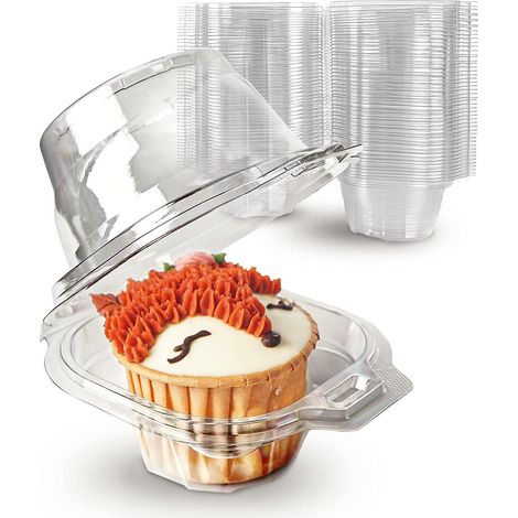 60 Pieces Clear Cupcake Boxes, 11cm Individual Plastic Cupcake Boxes, Simple High Dome Cupcake Holder, Hinged Food Container with Lids