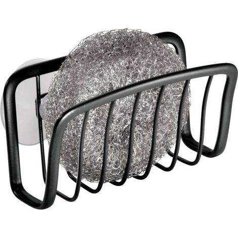 Porte-éponge avec ventouses, petit organiseur d'évier en métal pour éponge et grattoir à casseroles, aide pratique pour l'organisation de la cuisine, noir mat (1/3)