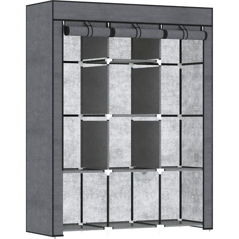 Fabric Wardrobe, with Rails and Shelves - Dark Grey (1/5)