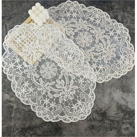 4 sets de serviettes de table ovales style nordique à reliefs, ou tapis de table à café, résistants à la chaleur, lavables, durables, décoration pour maison et cuisine, Blanc (1/5)