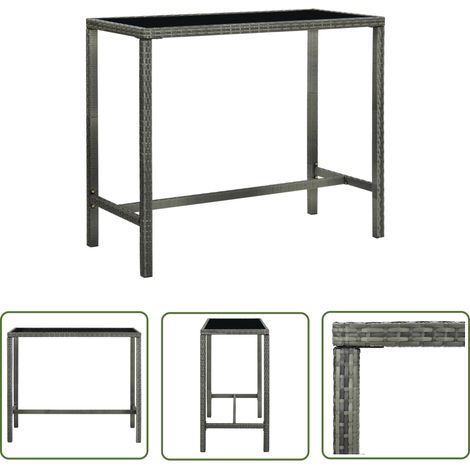 The Living Store Garten-Bartisch Grau 130x60x110 cm Poly Rattan und Glas - Gartentisch - Bartisch - Outdoortisch - Rattan Tisch - Gartenmöbeln (1/5)