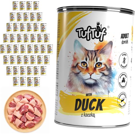 Comida húmeda para gatos TufTuf sabor pato, lata de 48 x 400 g, carne en conserva. (1/2)