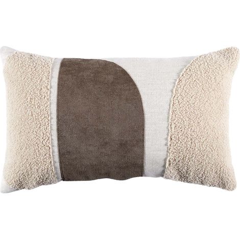 Coussin 30x50cm Crème Motifs Arrondis Marron et Bouclette Déhoussable (1/4)