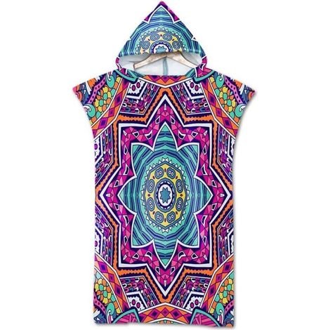 Poncho bohème 1 pièce, serviette de plage, peignoir de bain imprimé à capuche, style surf et sport