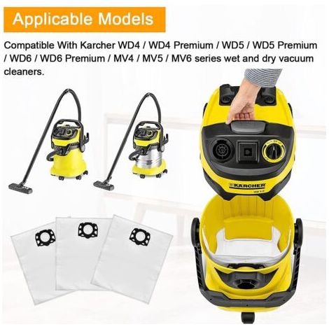 8pcs Sacs pour kärcher WD5 WD4 WD6 MV4 MV5 MV6 Sacs Filtre d'Aspirateur pour Karcher Filtrants de Remplacement 2.863-006.0 (1/5)